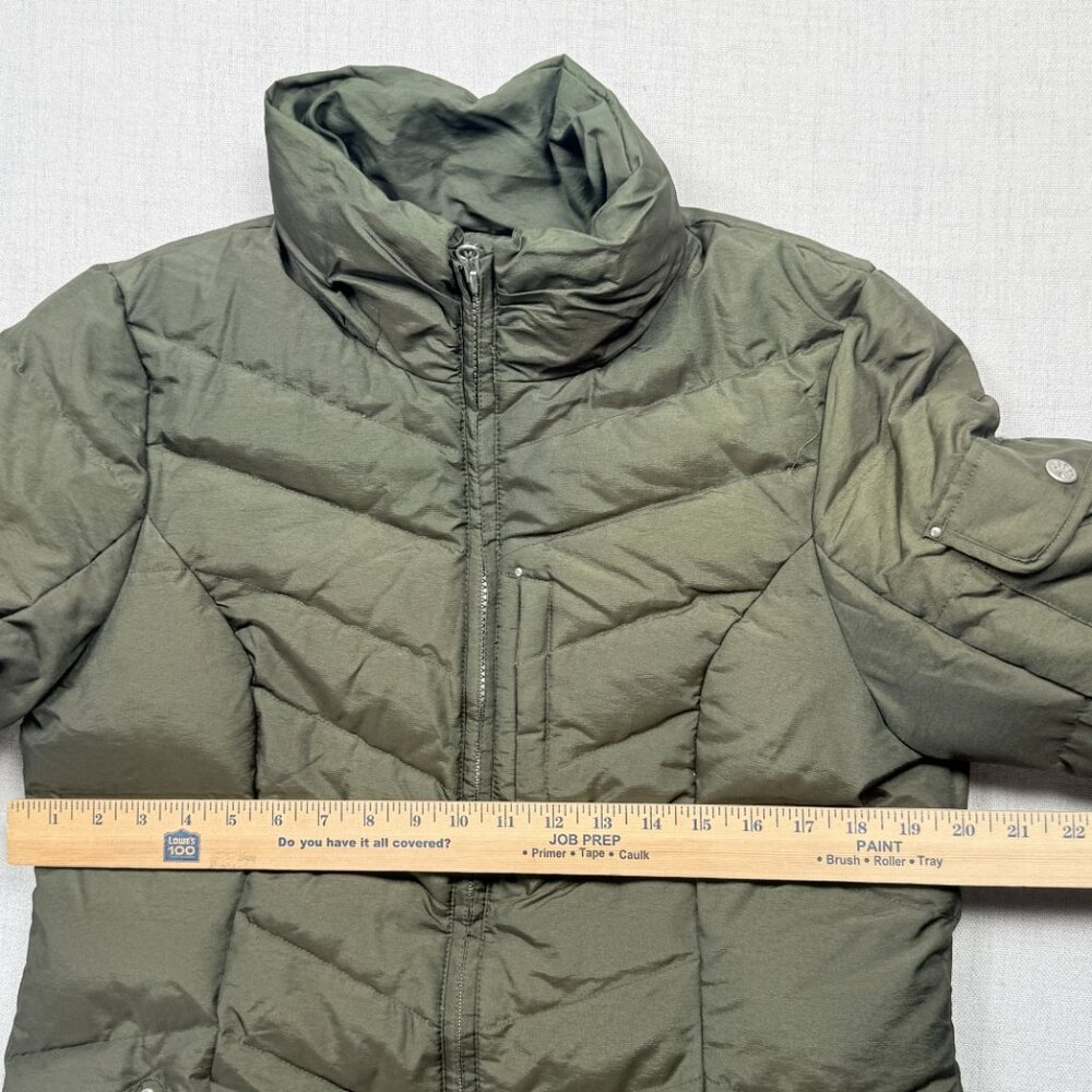 Eddie Bauer Long Puffer Down Coat Quilted Olive Green Nylon Blend Size L - Picture 4 of 9